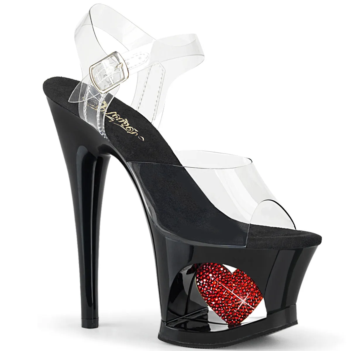 MOON-708HRS 7" Heel Clear Black with Red Pole Dancing Shoes