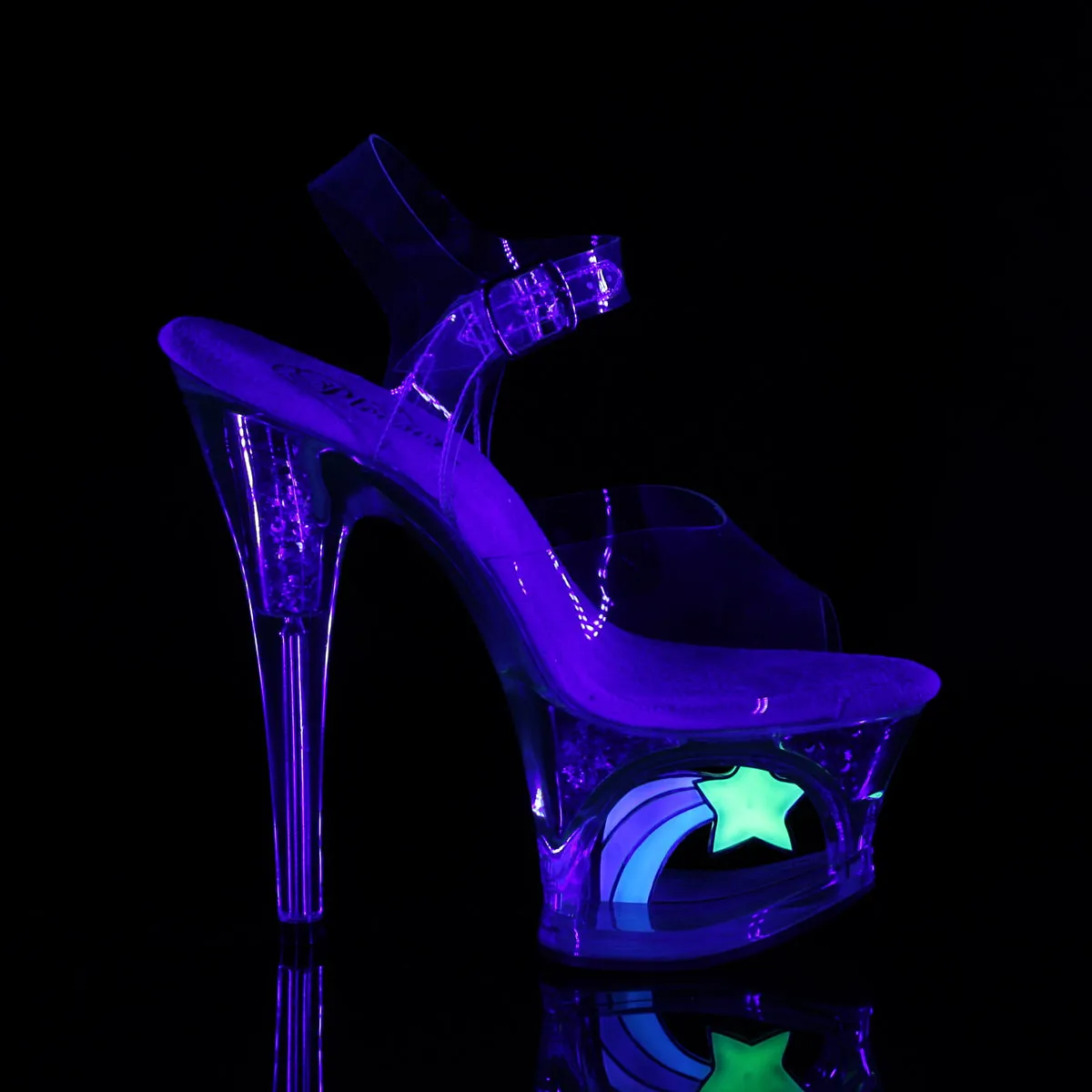 MOON-708RSS Pleasers 7 Inch Heel Clear  Stripper Platforms High Heels