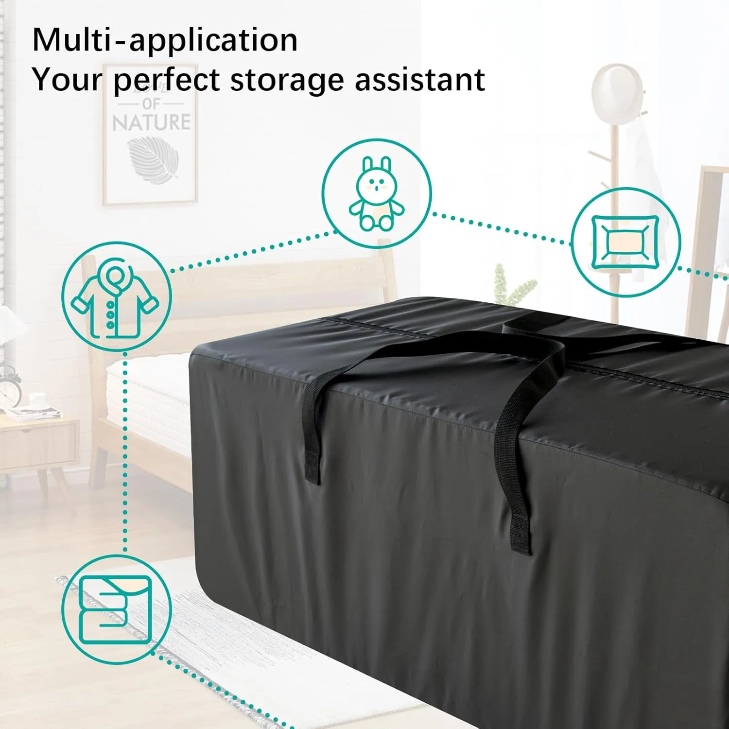 Moving Bags Heavy Duty with Strong Zipper & Handles, Sturdy Clothes Storage Bags , Packing Bags Totes, 6 Pack, Black