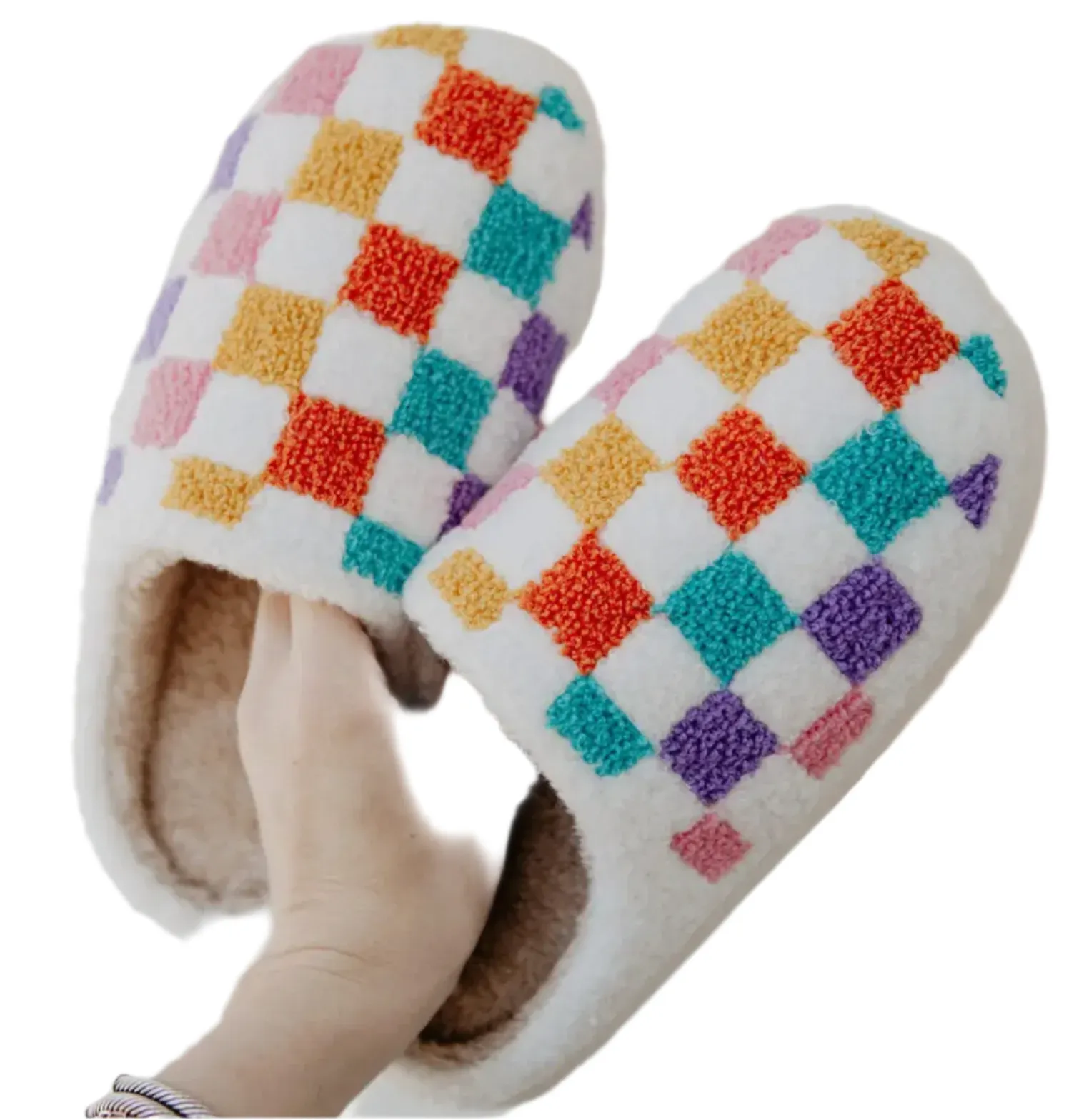 Multicolored Checkered Slippers