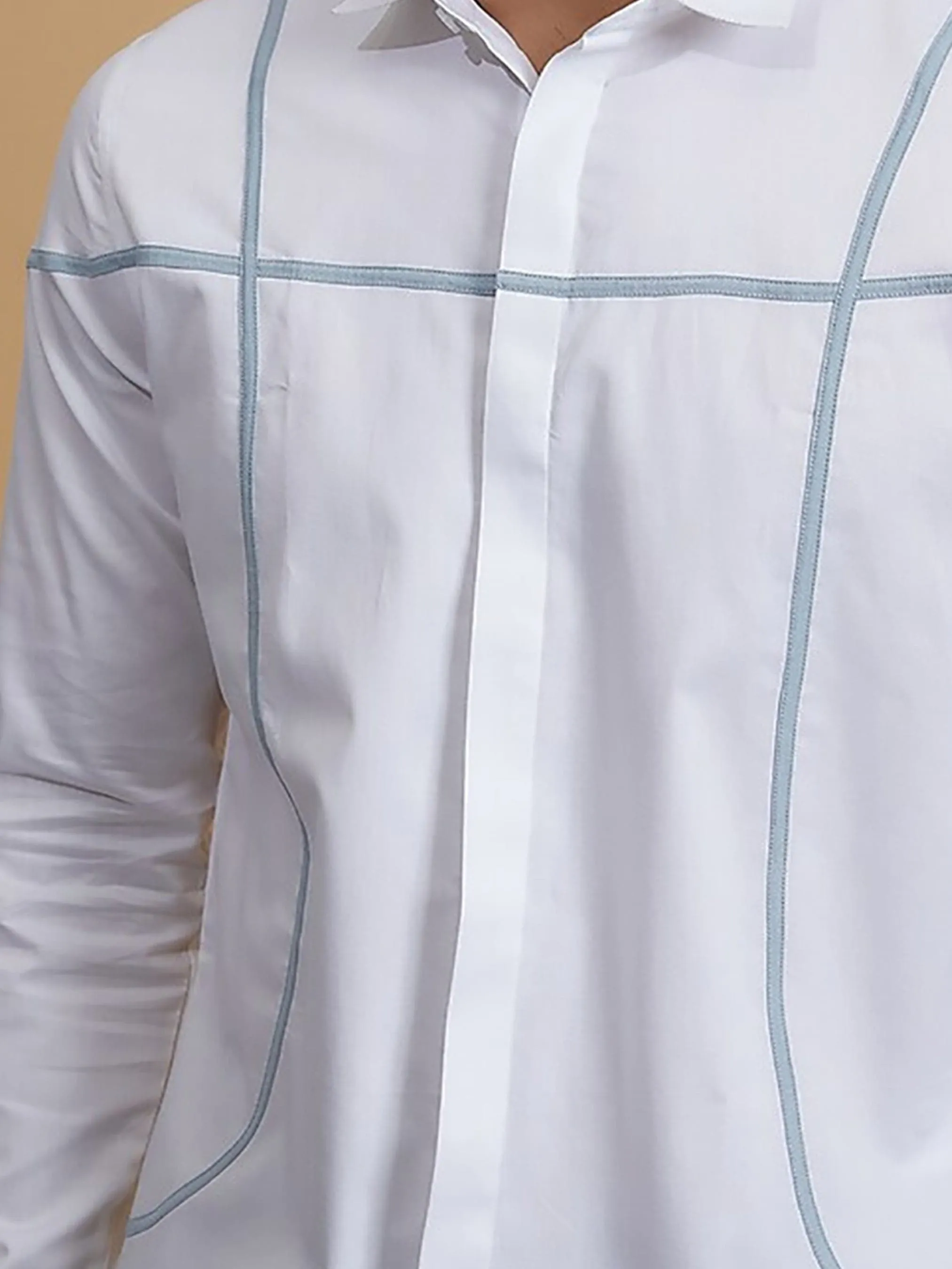 Pleated Spread Collar Cotton Semi-Formal Shirt