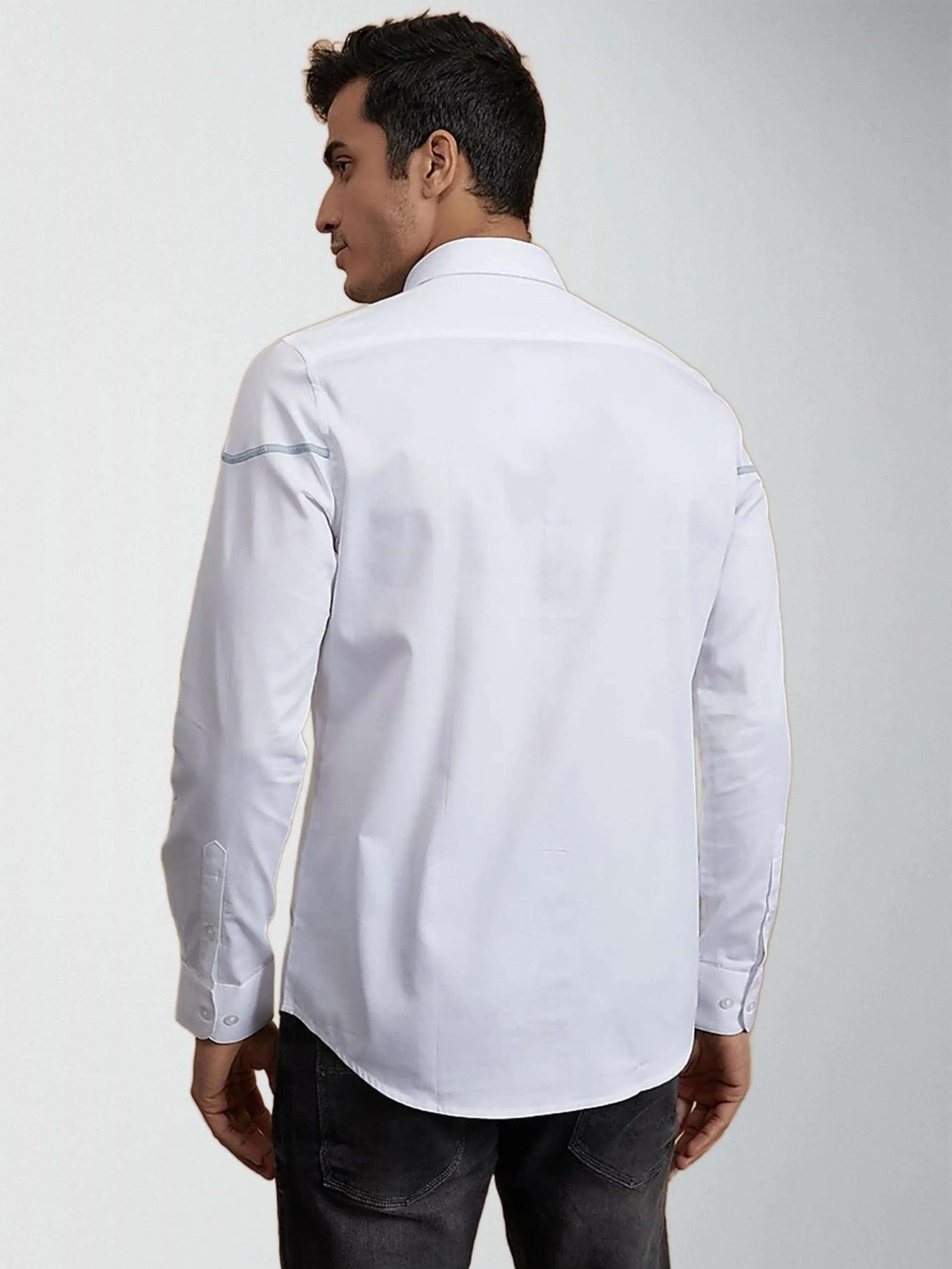 Pleated Spread Collar Cotton Semi-Formal Shirt