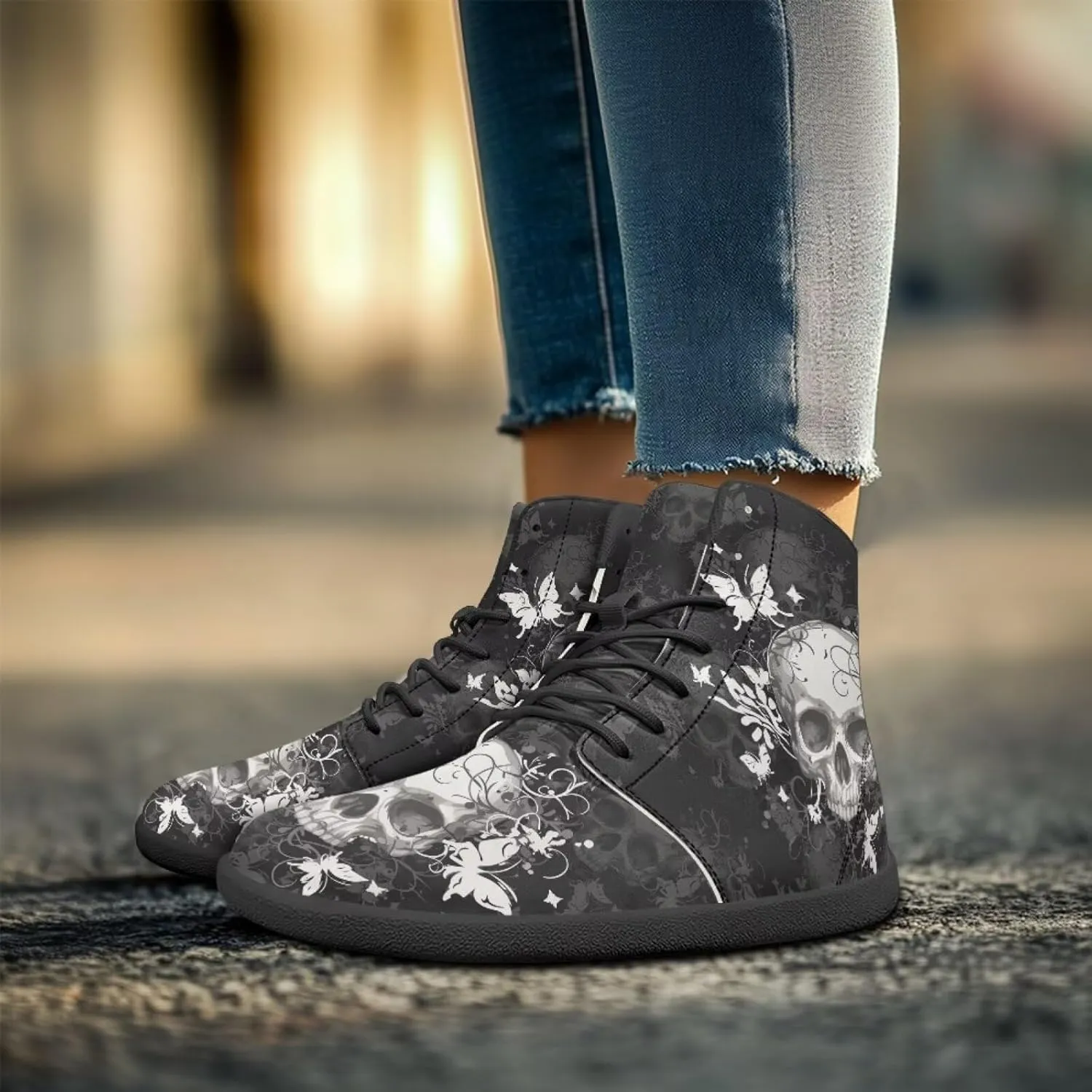 Retro Skull Women's Minimalist Barefoot Shoes High Top Zero Drop Sole Wide Width Fashion Sneaker Non Slip