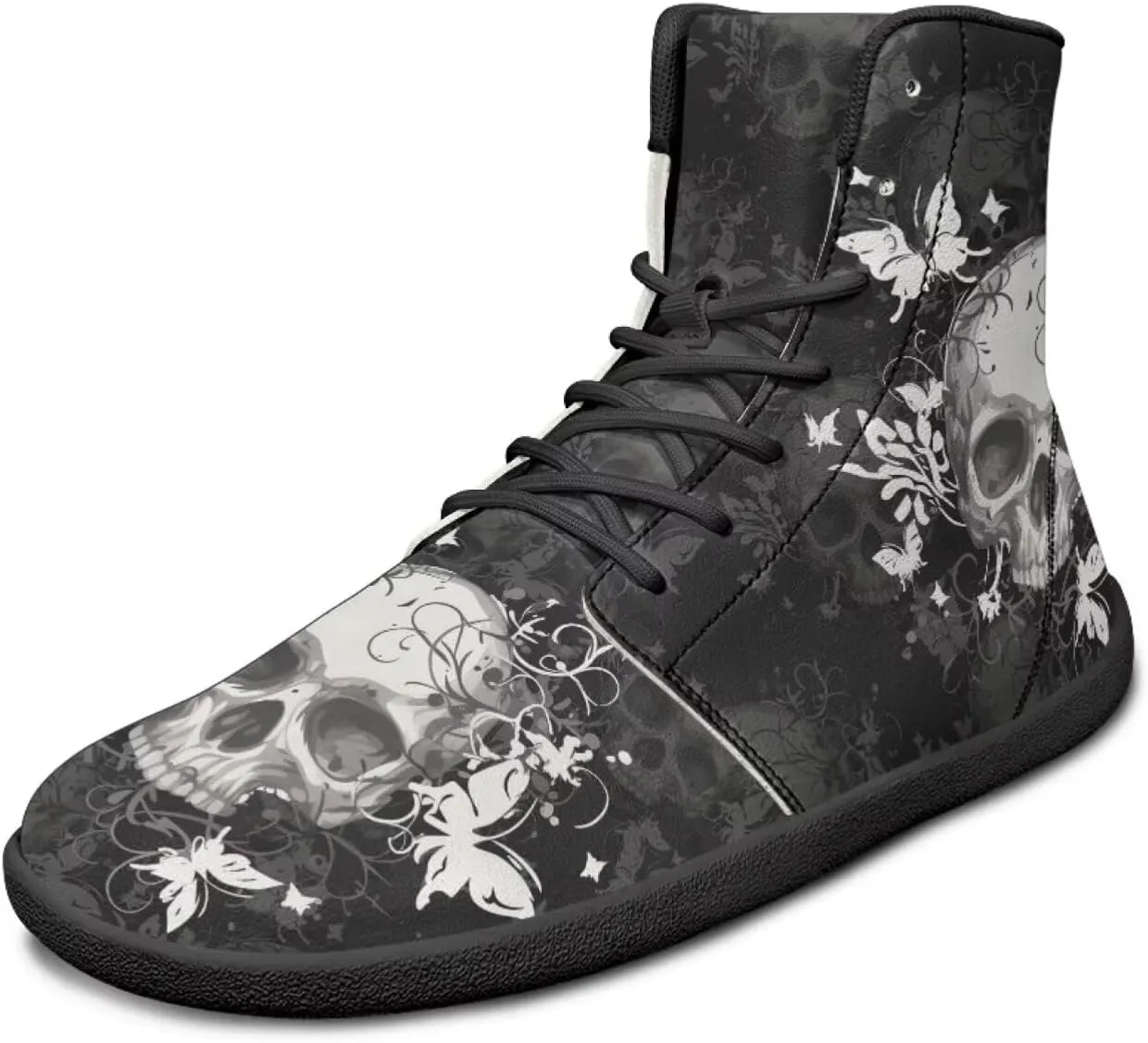 Retro Skull Women's Minimalist Barefoot Shoes High Top Zero Drop Sole Wide Width Fashion Sneaker Non Slip