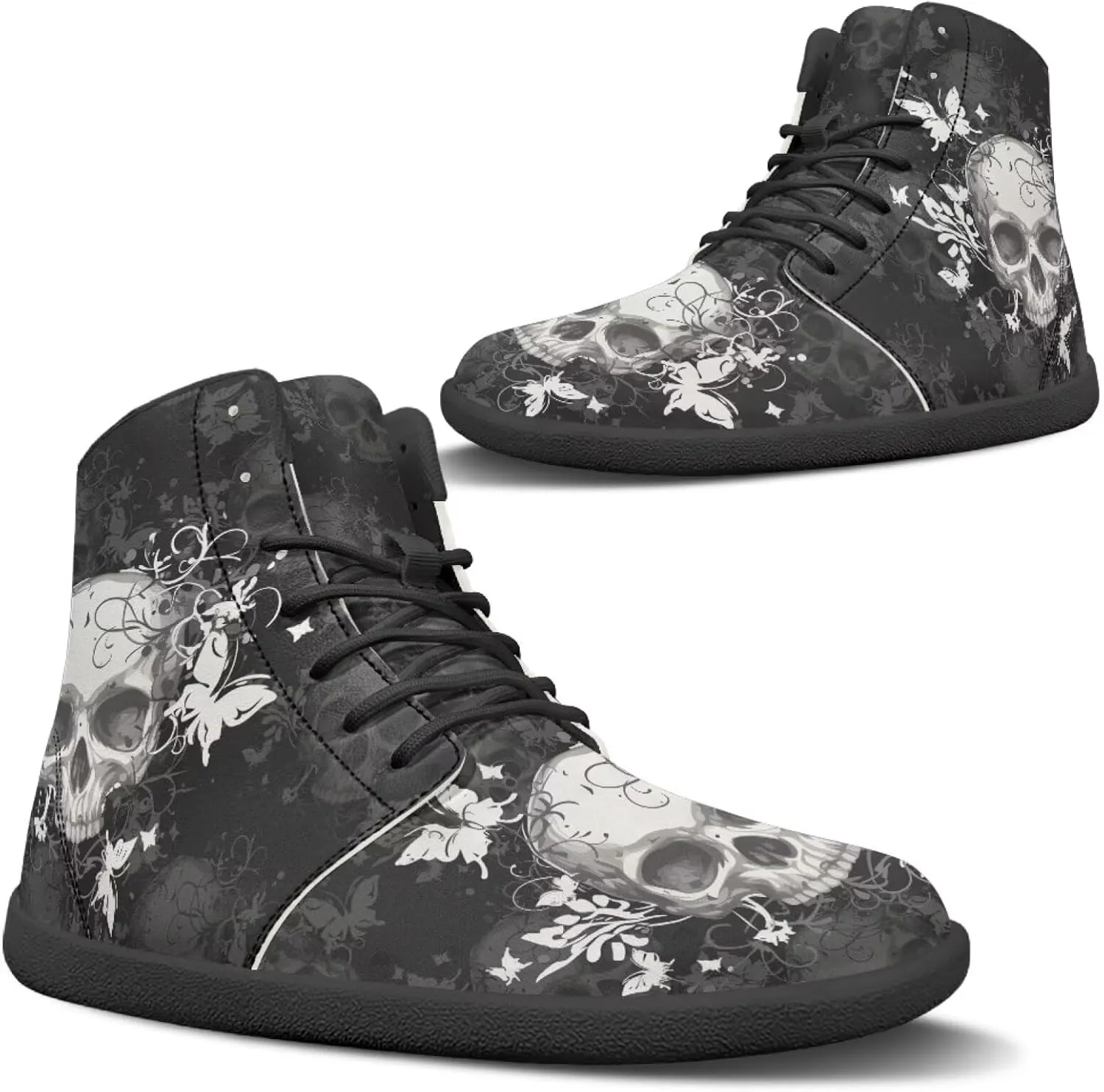 Retro Skull Women's Minimalist Barefoot Shoes High Top Zero Drop Sole Wide Width Fashion Sneaker Non Slip