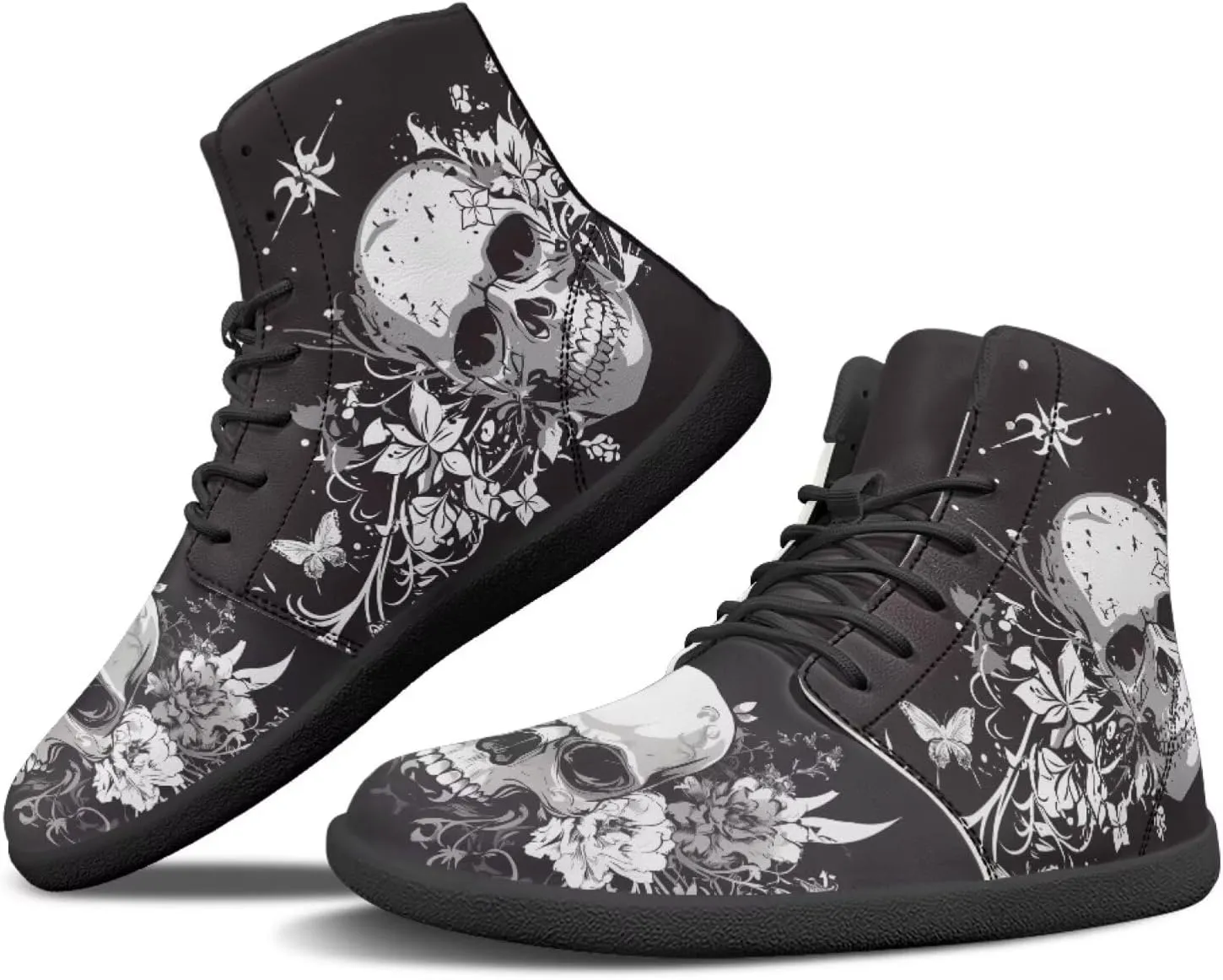 Retro Skull Women's Minimalist Barefoot Shoes High Top Zero Drop Sole Wide Width Fashion Sneaker Non Slip