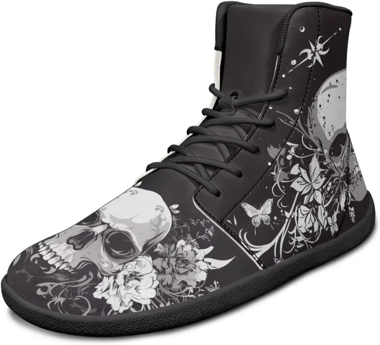 Retro Skull Women's Minimalist Barefoot Shoes High Top Zero Drop Sole Wide Width Fashion Sneaker Non Slip