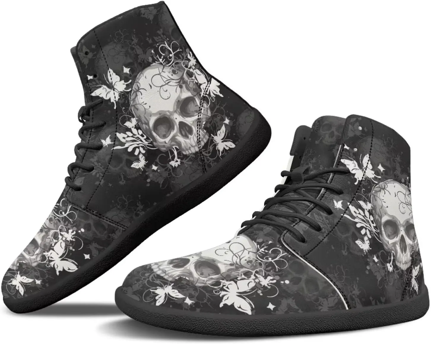 Retro Skull Women's Minimalist Barefoot Shoes High Top Zero Drop Sole Wide Width Fashion Sneaker Non Slip