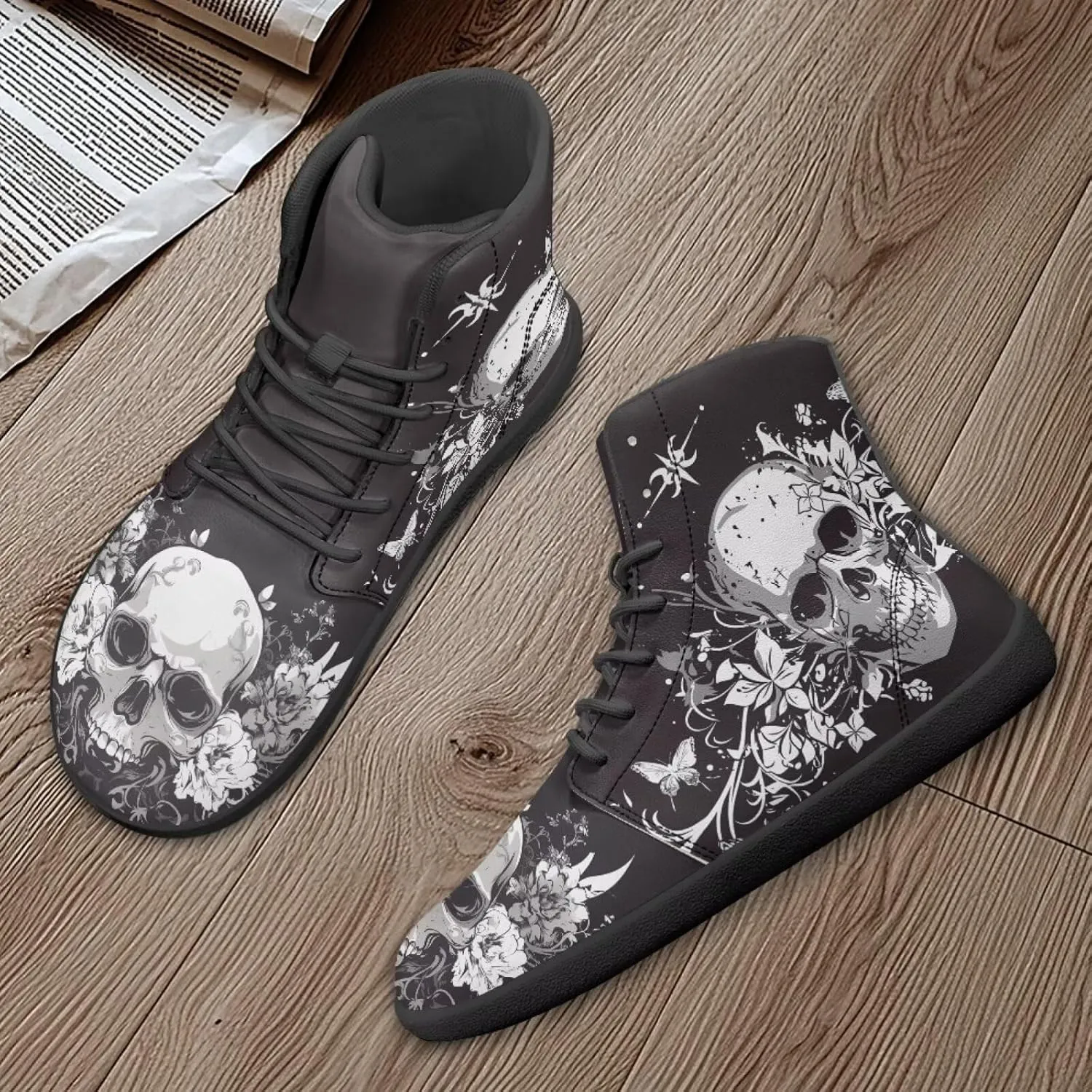 Retro Skull Women's Minimalist Barefoot Shoes High Top Zero Drop Sole Wide Width Fashion Sneaker Non Slip