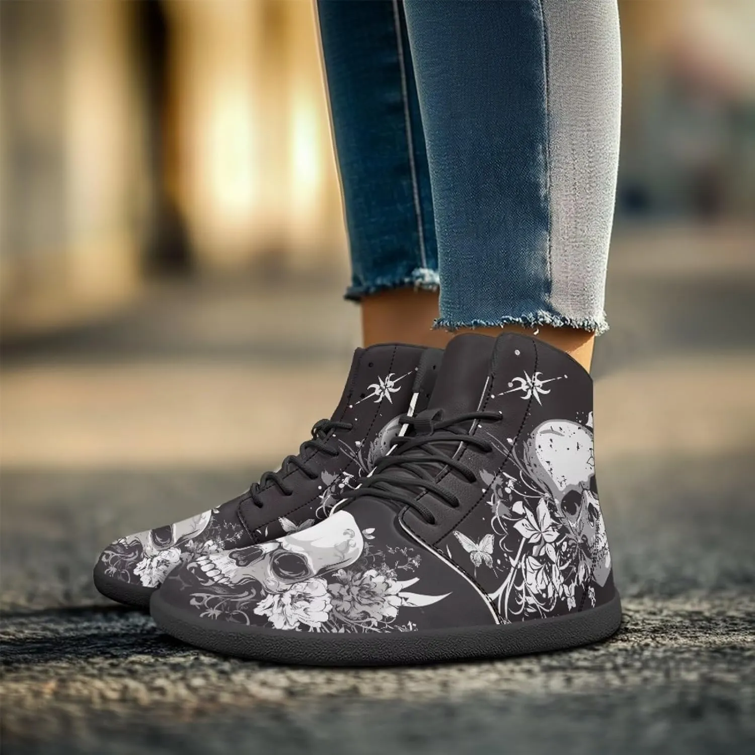 Retro Skull Women's Minimalist Barefoot Shoes High Top Zero Drop Sole Wide Width Fashion Sneaker Non Slip