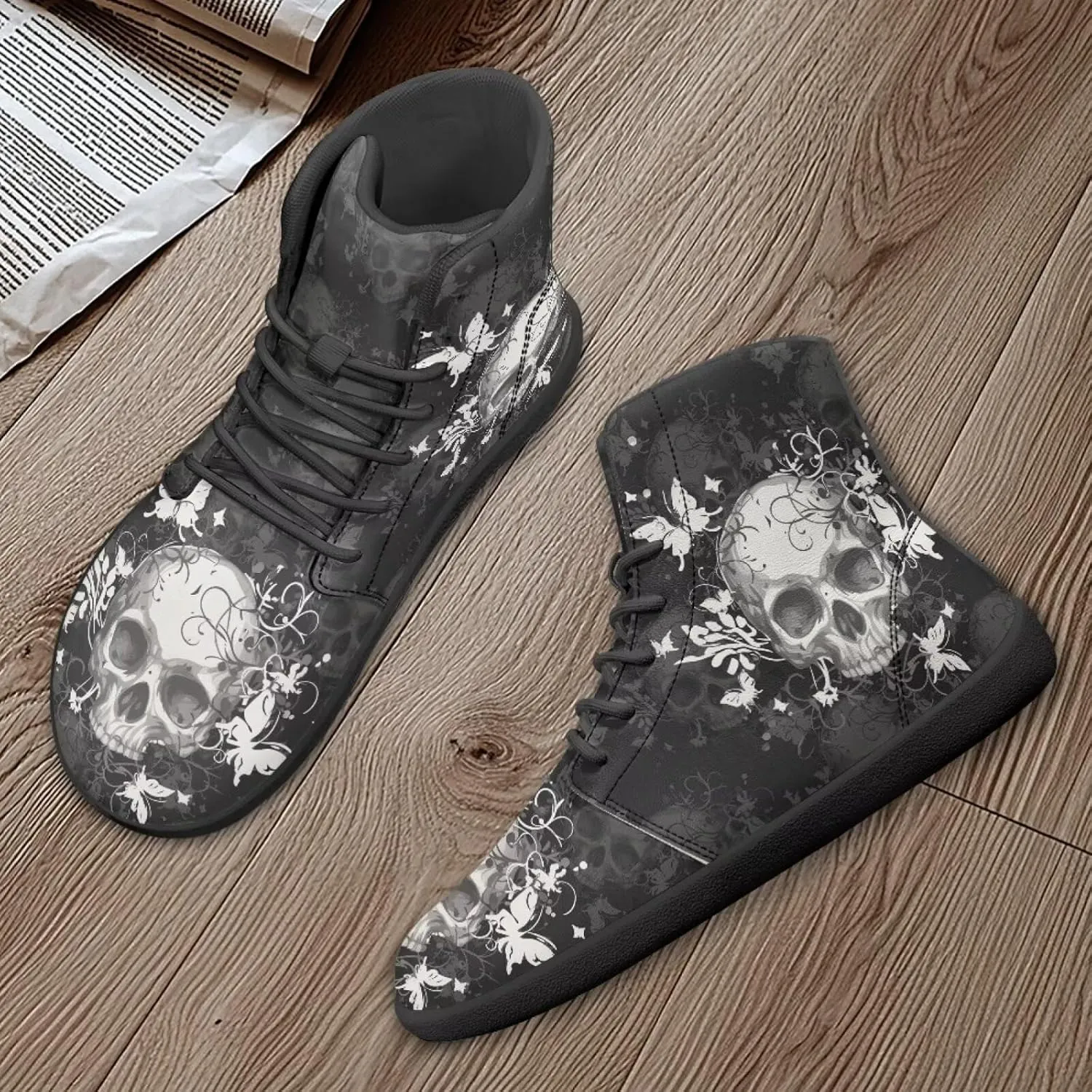 Retro Skull Women's Minimalist Barefoot Shoes High Top Zero Drop Sole Wide Width Fashion Sneaker Non Slip