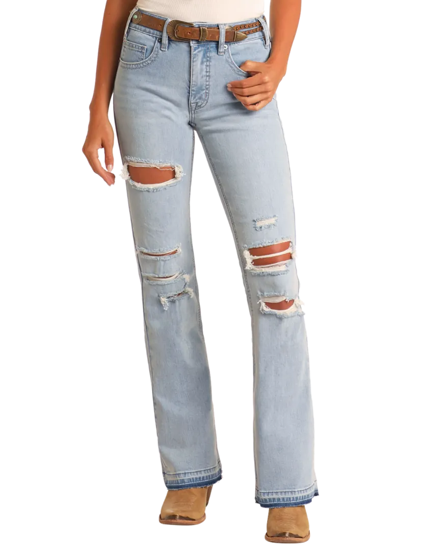 Rock & Roll Women's Distressed High Rise Bootcut Jeans