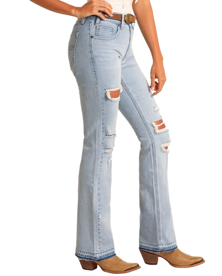 Rock & Roll Women's Distressed High Rise Bootcut Jeans