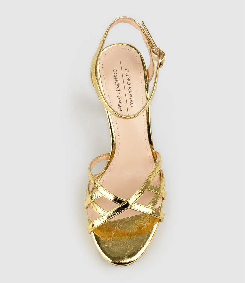 SAMI110 Lattice Front Platform Sandal in Antique Gold