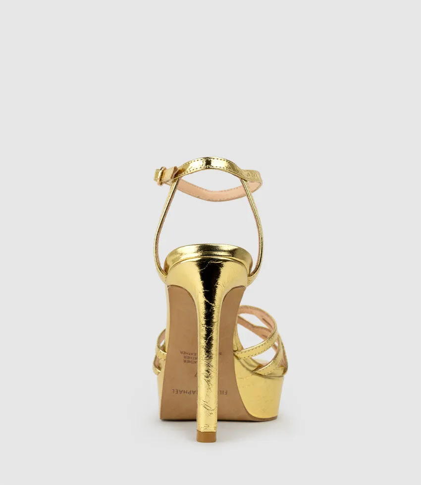 SAMI110 Lattice Front Platform Sandal in Antique Gold