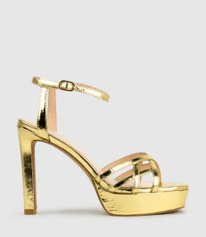SAMI110 Lattice Front Platform Sandal in Antique Gold
