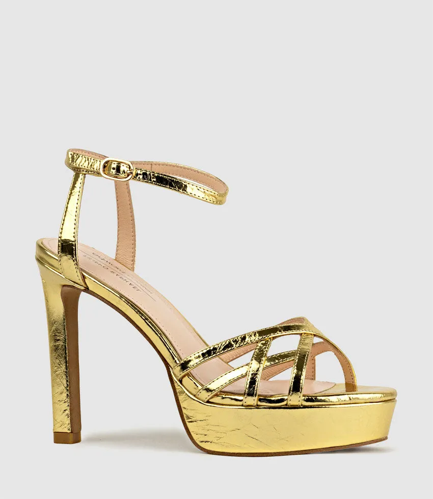 SAMI110 Lattice Front Platform Sandal in Antique Gold