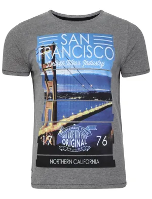 San Fran Motif T-Shirt in Mid Grey Marl - Dissident