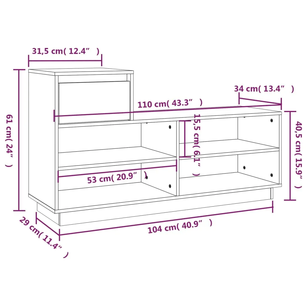 Shoe Cabinet Honey Brown 110x34x61 cm Solid Wood Pine