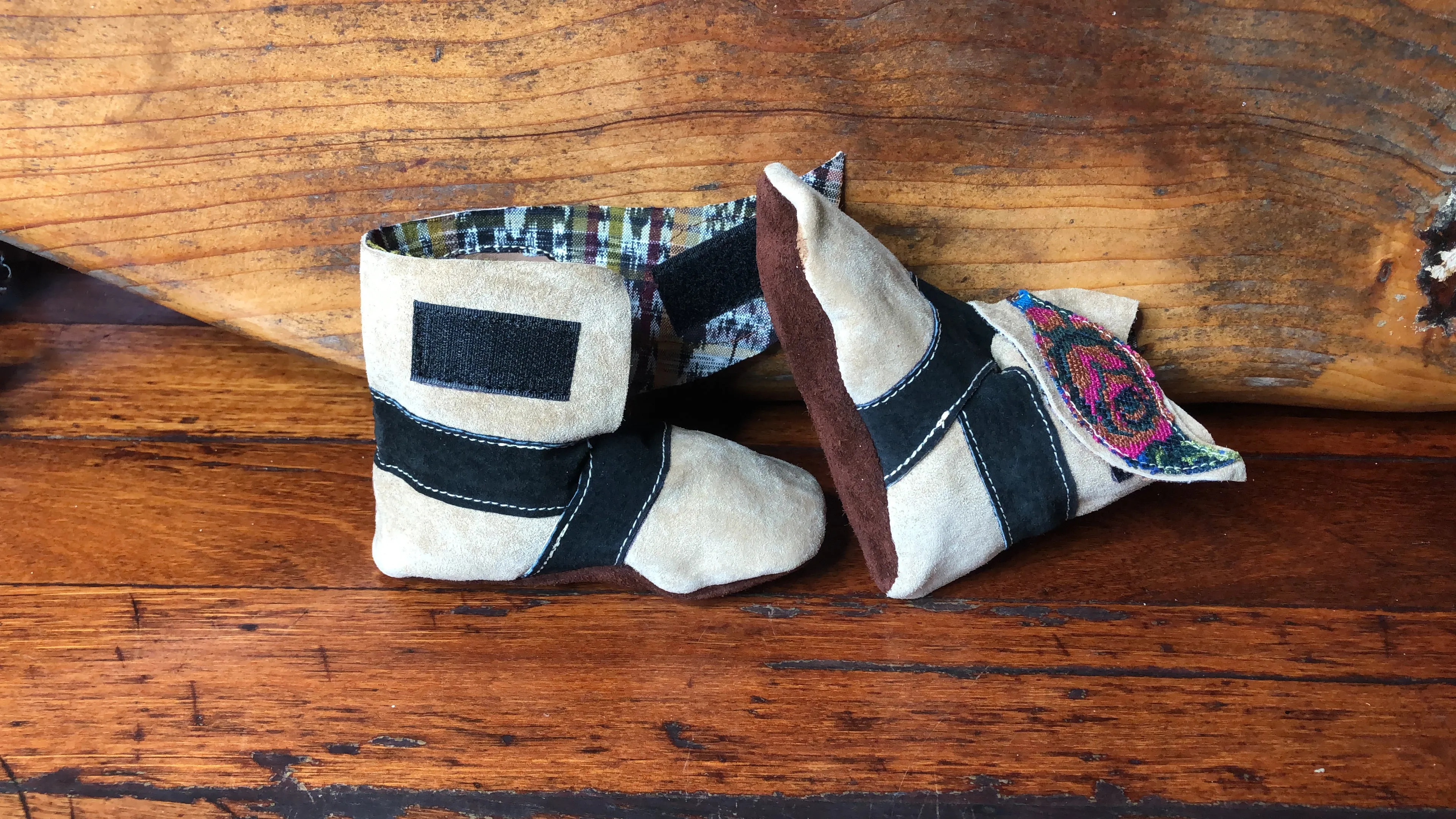 Size 23 Baby Ninja Boots - Tan, Black Fluoro Rose