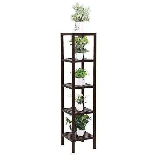 SONGMICS 100% Bamboo Bathroom Shelf, 5-Tier Multifunctional Storage Rack, Shelving Unit, Bathroom Towel shelf for Kitchen, Livingroom, Bedroom, Hallway Brown UBCB55Z
