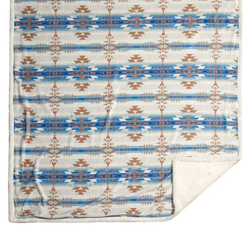Southwestern Aztec Tan Plush Fur Sherpa Throw