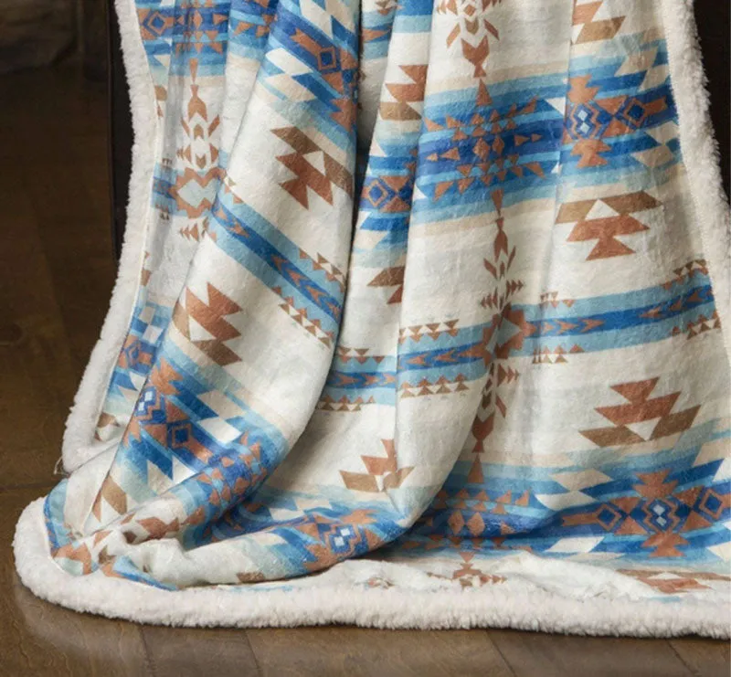 Southwestern Aztec Tan Plush Fur Sherpa Throw