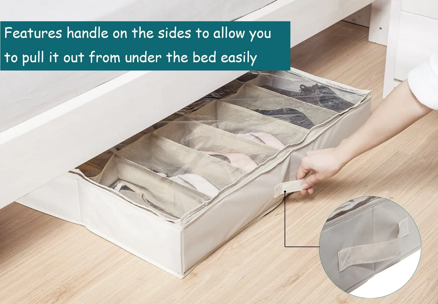 StorageManiac Large Underbed 12-Pair Shoe Organizer with Clear Cover for Storage Space Saver