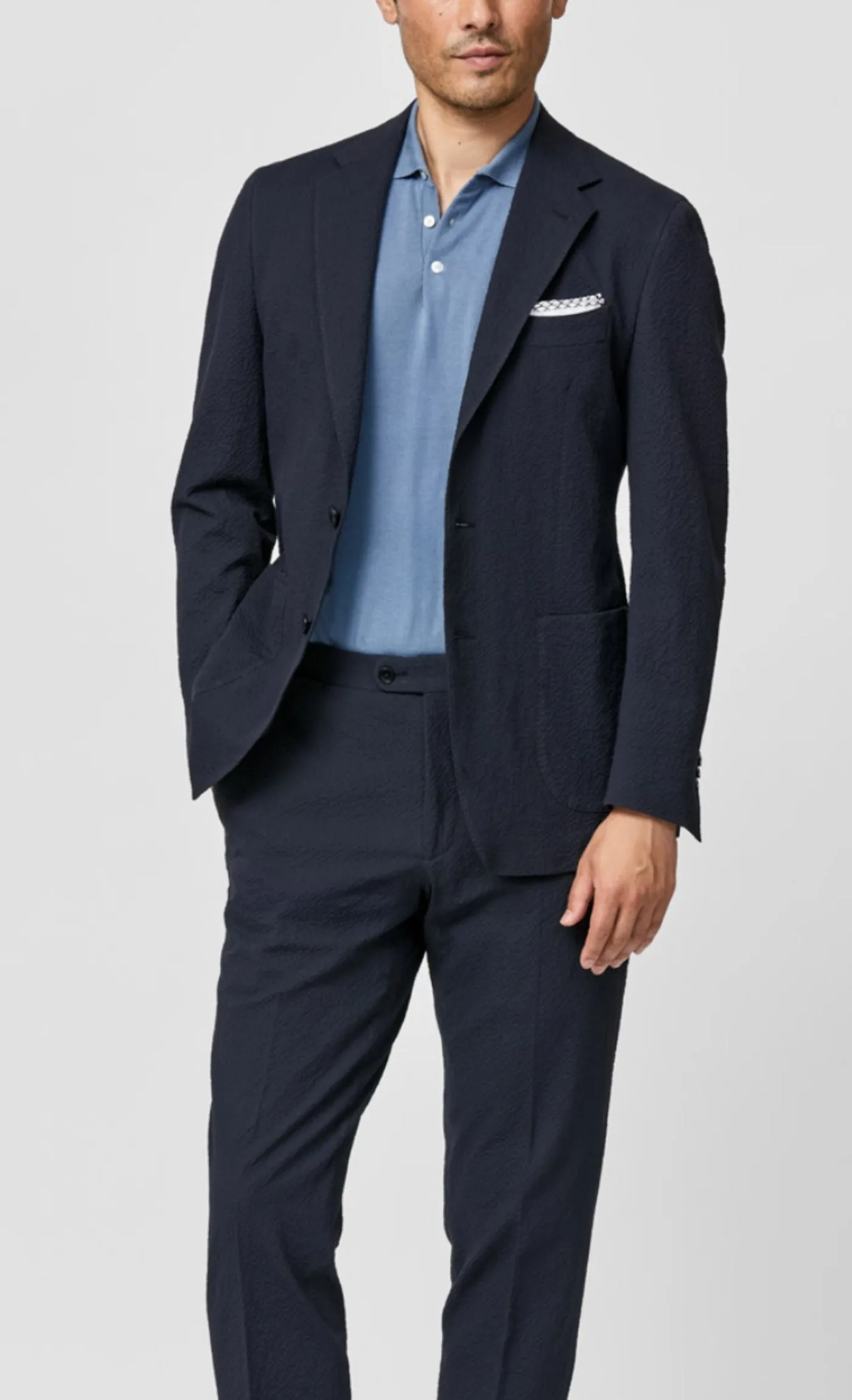 Subalpino Dark Blue Stretch Cotton Seersucker