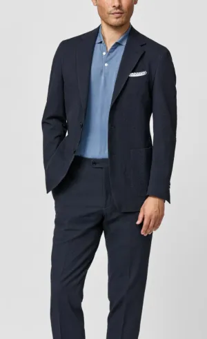 Subalpino Dark Blue Stretch Cotton Seersucker