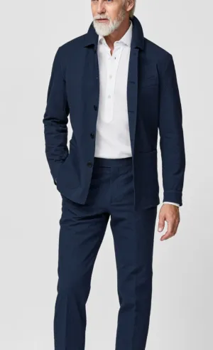 Subalpino Navy Blue Stretch Cotton Seersucker