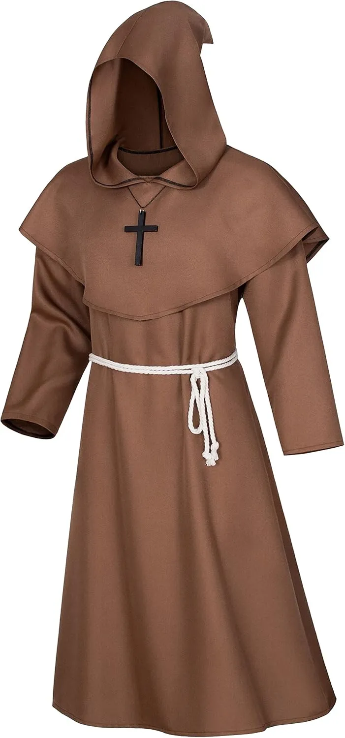 TOKYO REVENGERS Medieval Renaissance Monk Friar Priest Wizard Cloak Hooded Robe Cosplay Belt Necklace Set