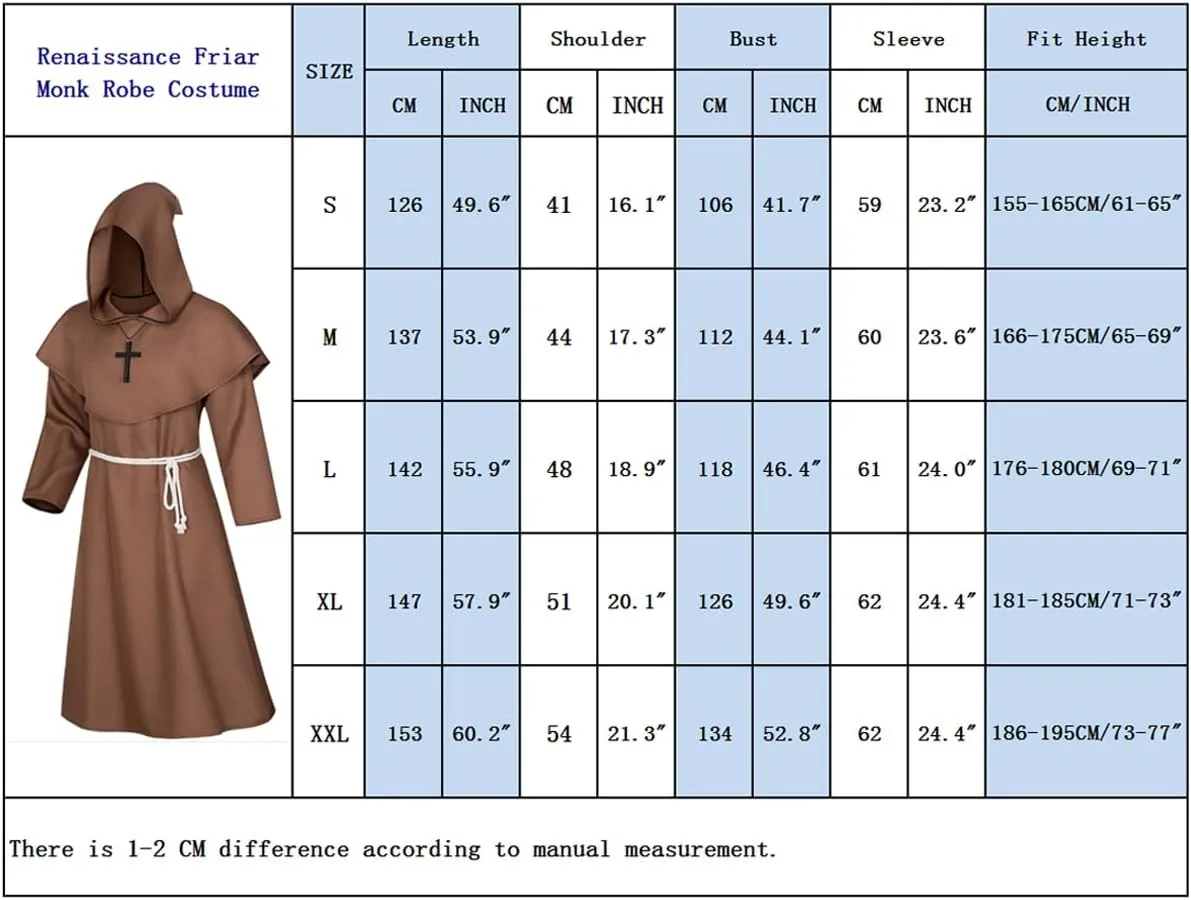 TOKYO REVENGERS Medieval Renaissance Monk Friar Priest Wizard Cloak Hooded Robe Cosplay Belt Necklace Set