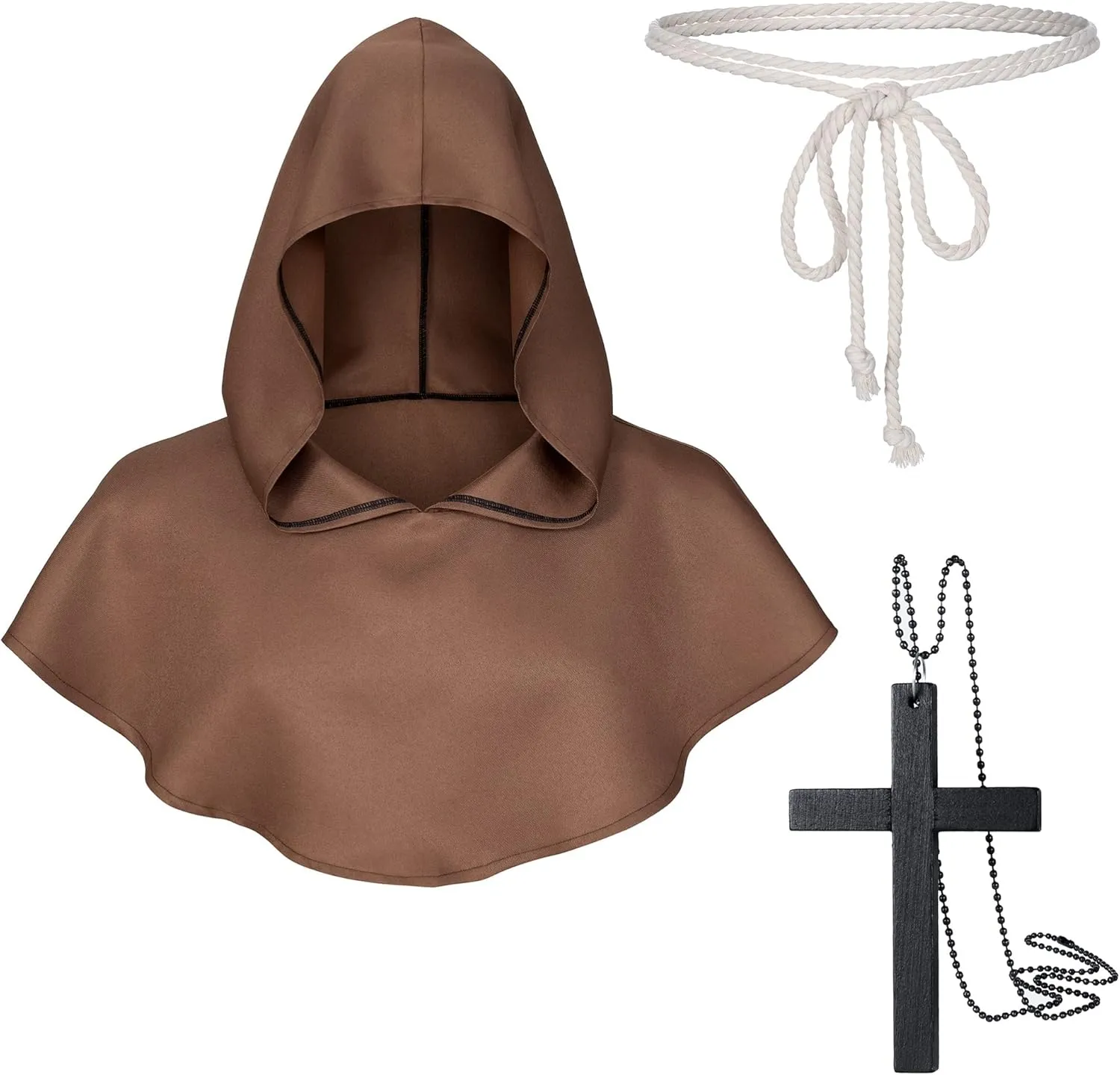 TOKYO REVENGERS Medieval Renaissance Monk Friar Priest Wizard Cloak Hooded Robe Cosplay Belt Necklace Set