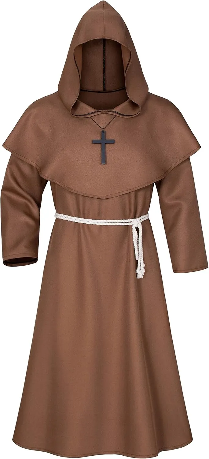 TOKYO REVENGERS Medieval Renaissance Monk Friar Priest Wizard Cloak Hooded Robe Cosplay Belt Necklace Set