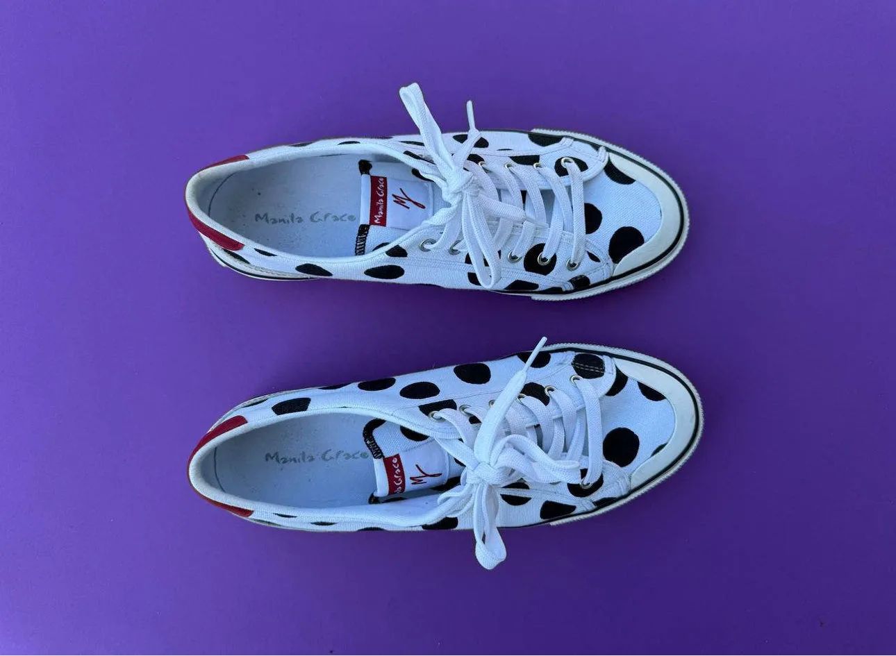 Vintage Manila Crace sneakers, Polka dot Canvas Womens Trainers. Size 41 9 1/2 size US. Casual sneakers.