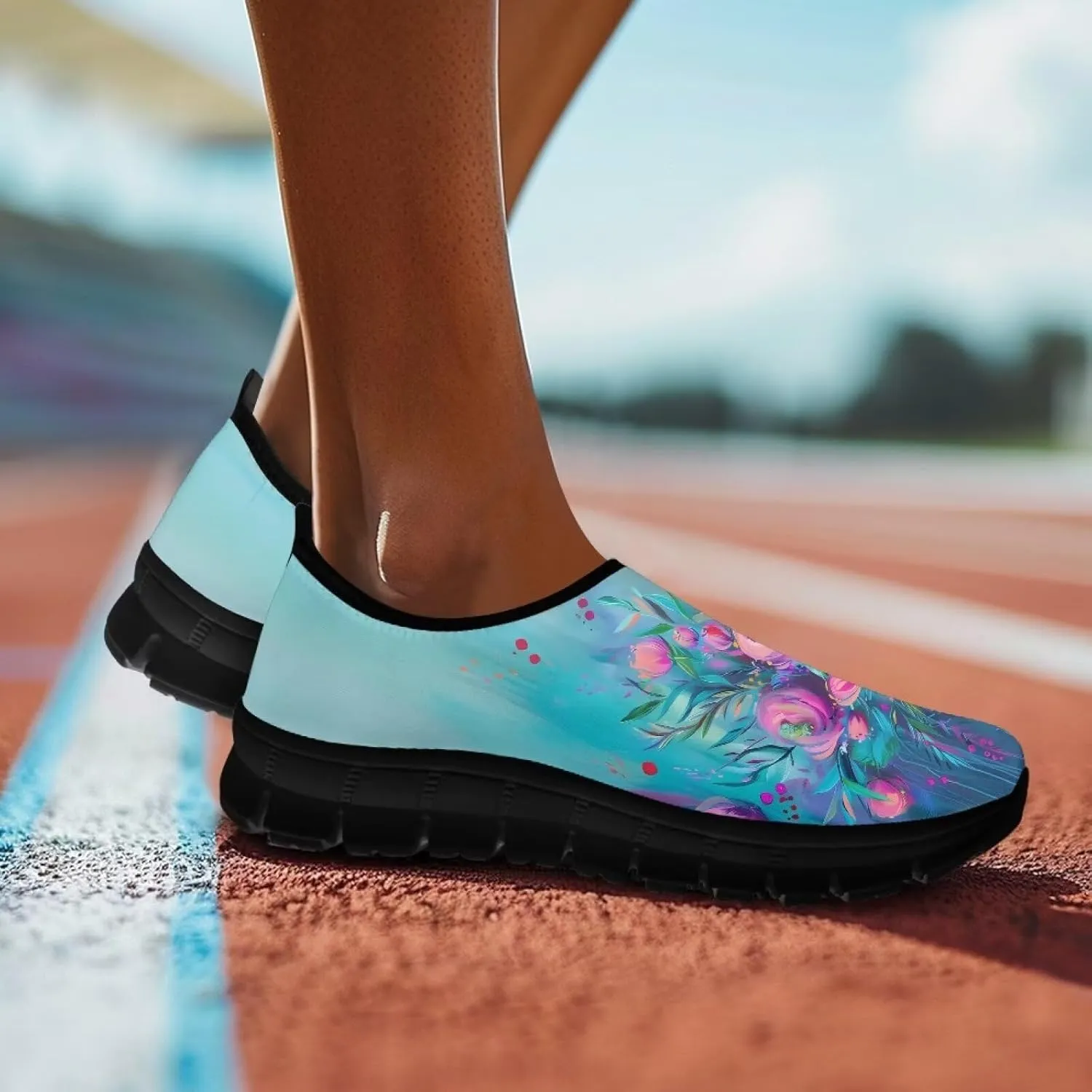 Women's Floral Print Sneaker Casual Cozy Low Top Running Shoes Lightweight Slip On Anti-Skid Workout Walking Sneaker for Teen Girls US 5.5-11.5