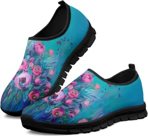 Women's Floral Print Sneaker Casual Cozy Low Top Running Shoes Lightweight Slip On Anti-Skid Workout Walking Sneaker for Teen Girls US 5.5-11.5