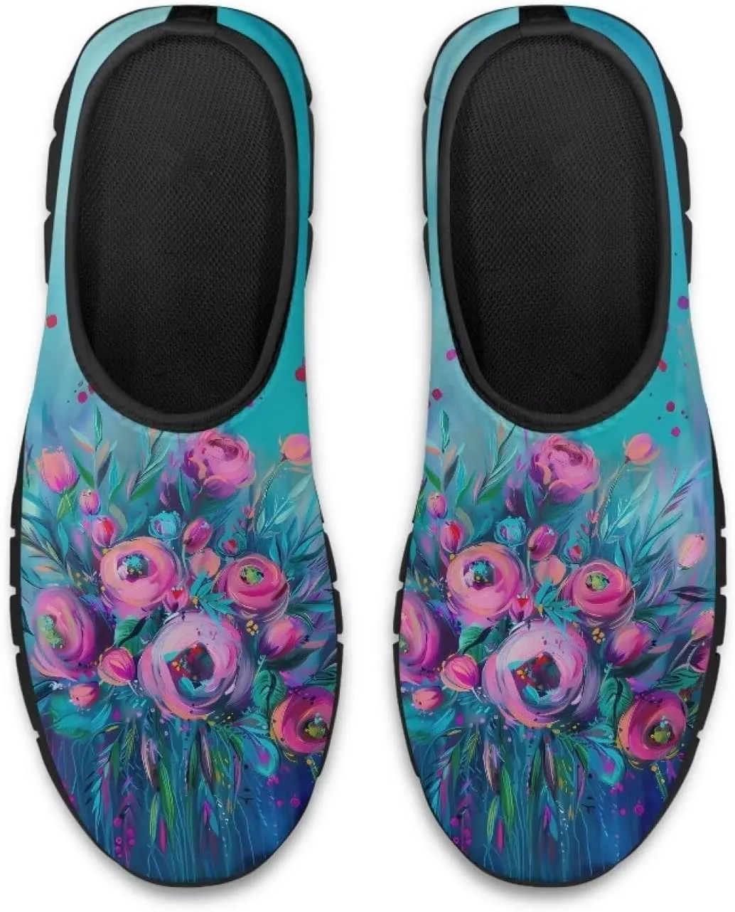 Women's Floral Print Sneaker Casual Cozy Low Top Running Shoes Lightweight Slip On Anti-Skid Workout Walking Sneaker for Teen Girls US 5.5-11.5
