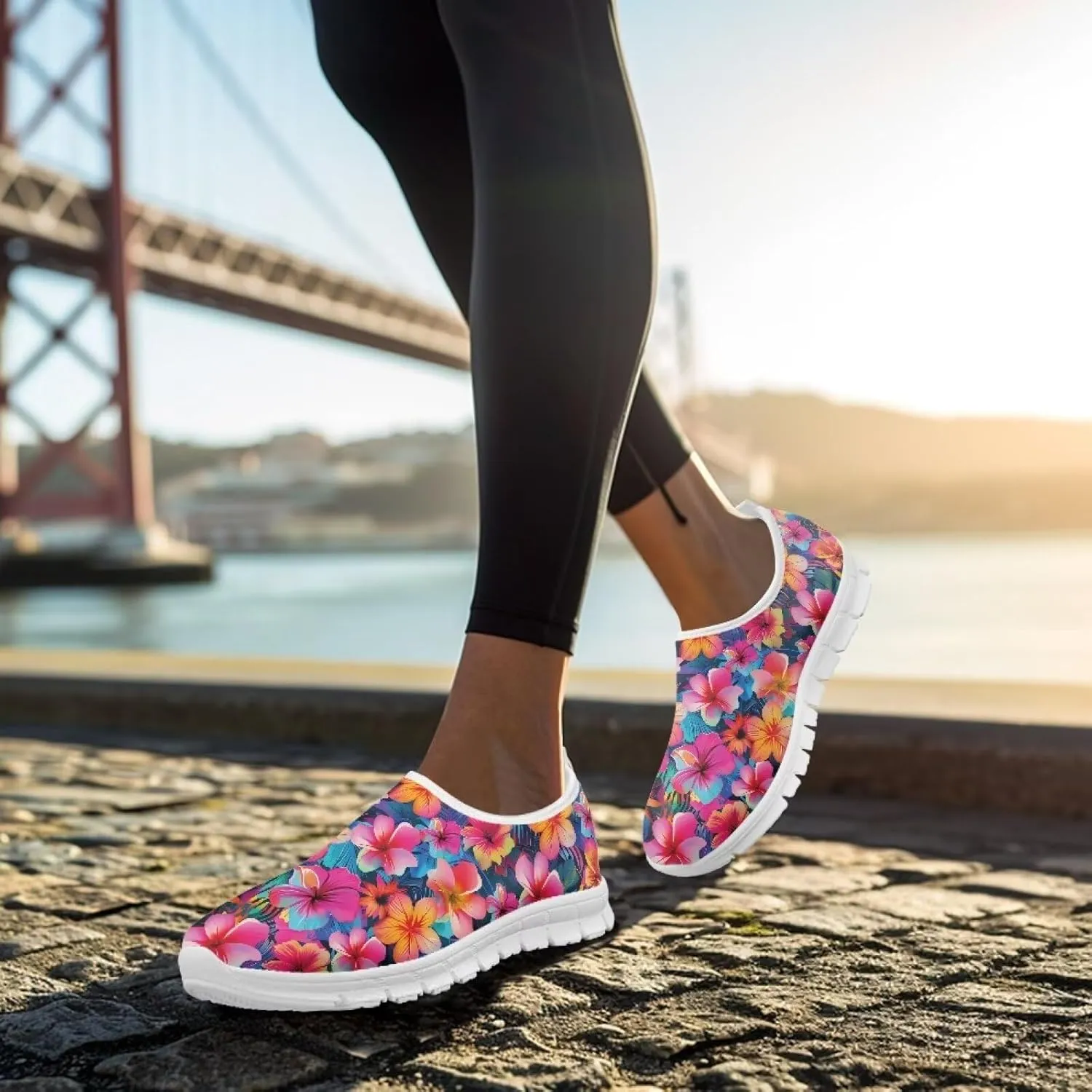 Women's Floral Print Sneaker Casual Low Top Soft Running Shoes Slip On Non Slip Lightweight Outdoor Walking Sneaker for Ladies US 5.5-11.5