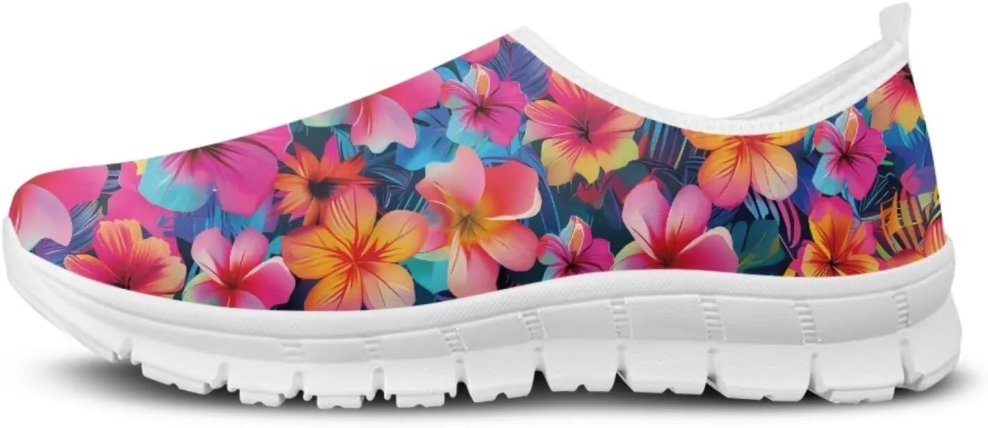 Women's Floral Print Sneaker Casual Low Top Soft Running Shoes Slip On Non Slip Lightweight Outdoor Walking Sneaker for Ladies US 5.5-11.5
