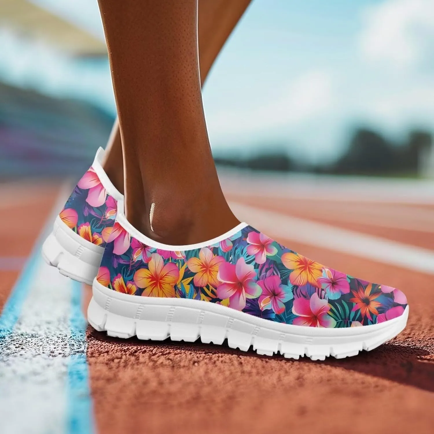 Women's Floral Print Sneaker Casual Low Top Soft Running Shoes Slip On Non Slip Lightweight Outdoor Walking Sneaker for Ladies US 5.5-11.5