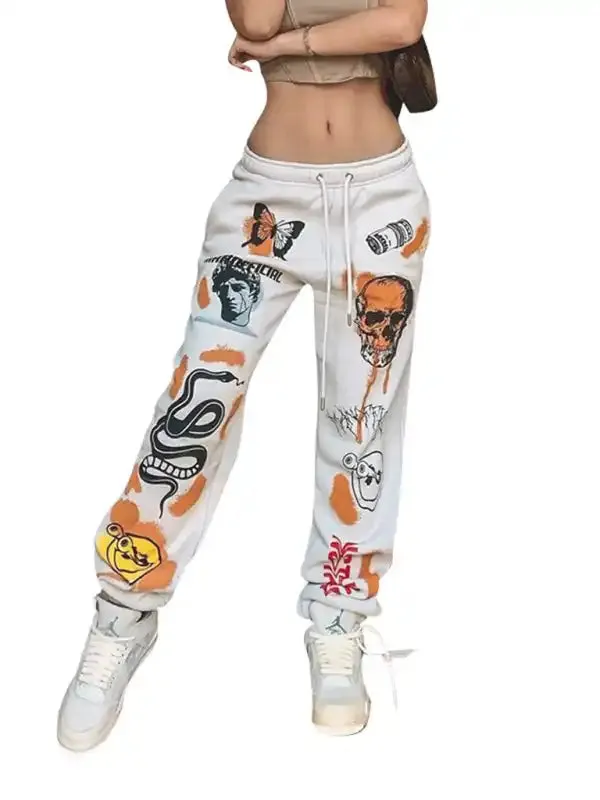 Women’s Halloween Print Tie High Waist Trousers