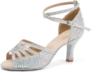 Womens Rhinestone Latin Ballroom Dance Shoes Professional Salsa Performance Bachata Glitter Dancing Shoes