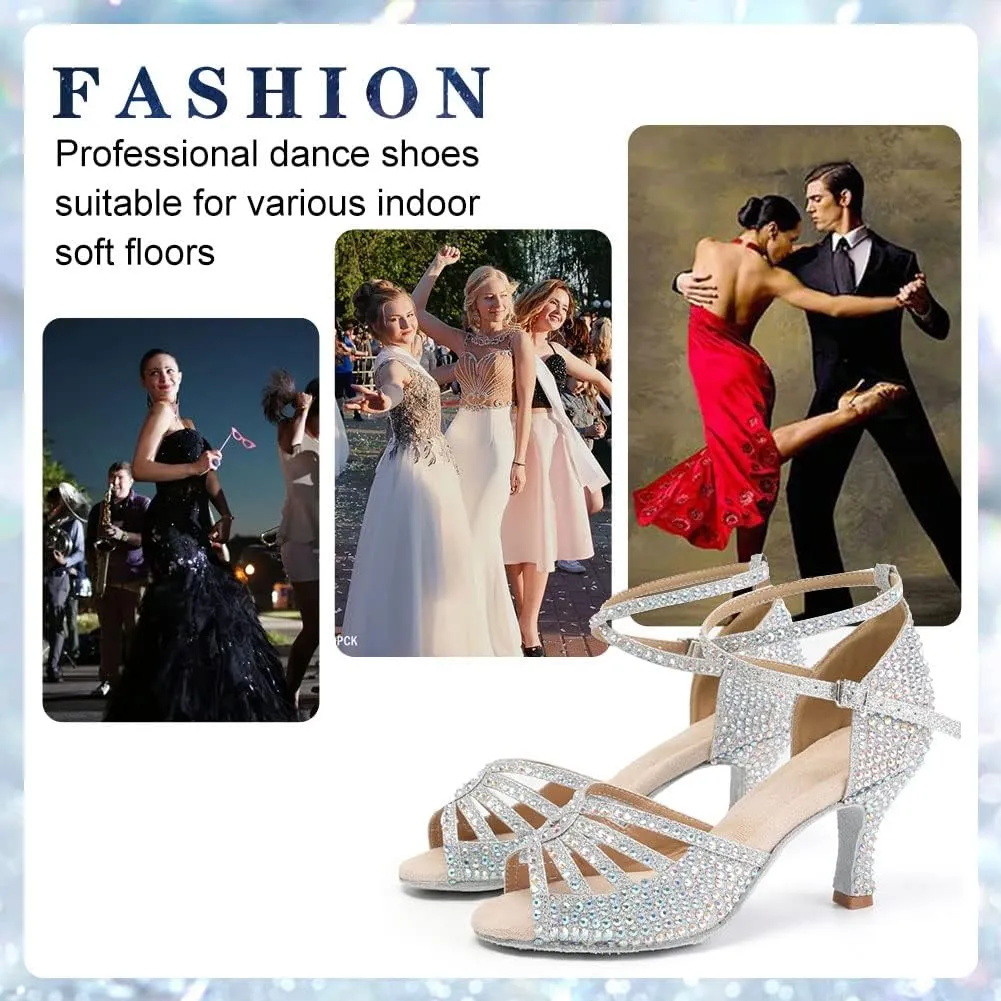 Womens Rhinestone Latin Ballroom Dance Shoes Professional Salsa Performance Bachata Glitter Dancing Shoes