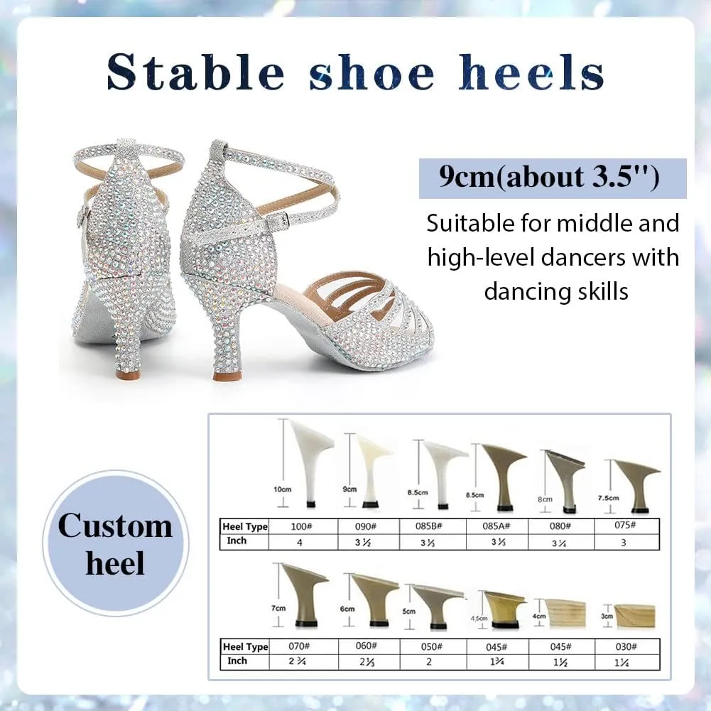 Womens Rhinestone Latin Ballroom Dance Shoes Professional Salsa Performance Bachata Glitter Dancing Shoes