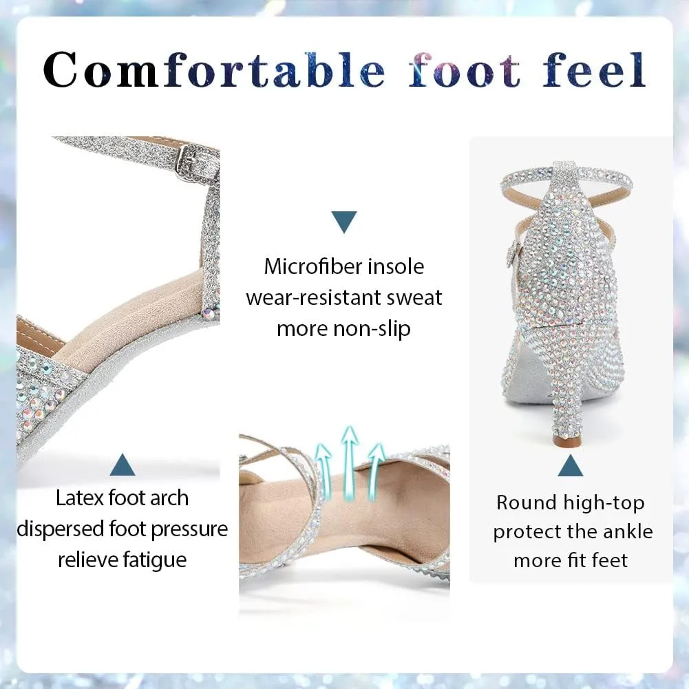 Womens Rhinestone Latin Ballroom Dance Shoes Professional Salsa Performance Bachata Glitter Dancing Shoes