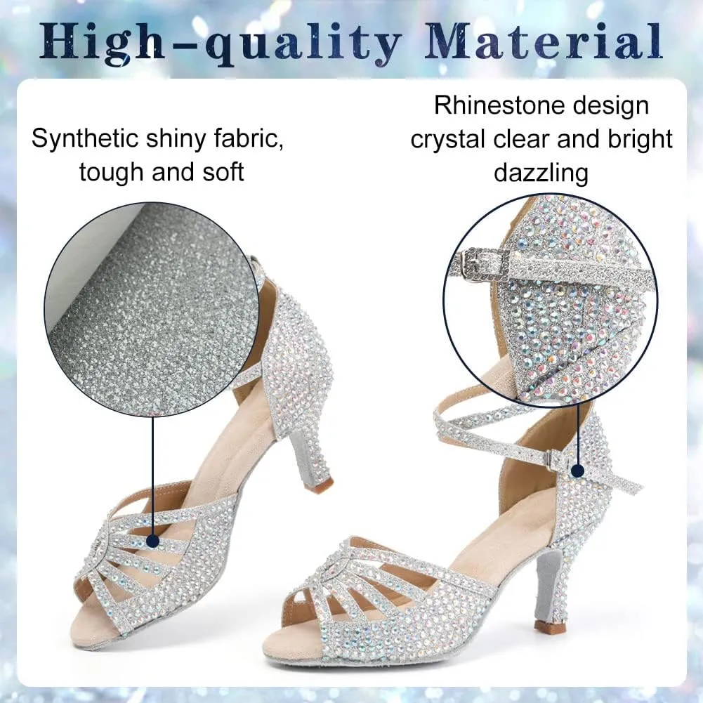 Womens Rhinestone Latin Ballroom Dance Shoes Professional Salsa Performance Bachata Glitter Dancing Shoes