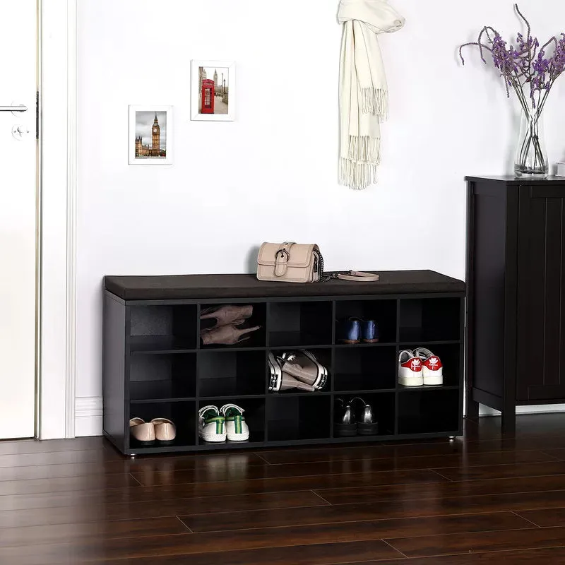 Wooden Shoe Storage 15 Pair Shoe Storage Bench