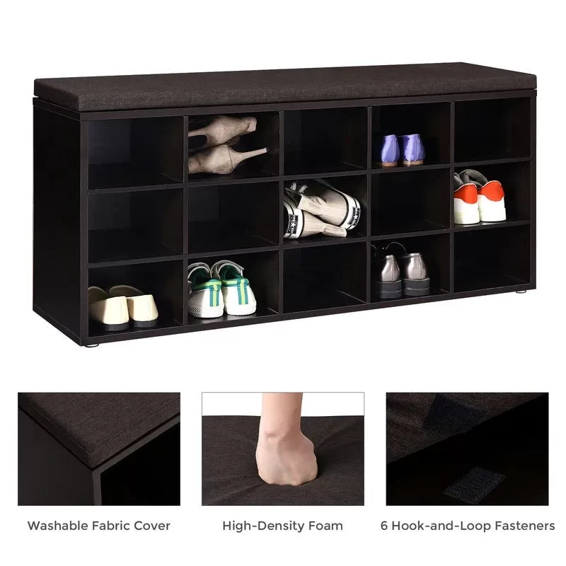 Wooden Shoe Storage 15 Pair Shoe Storage Bench